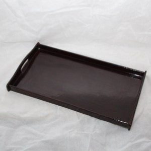 Brown lacquer serving tray with handles Breakfast tray Wooden tray Carved Wood tray Vintage wooden tray Rectangle coffee table tray