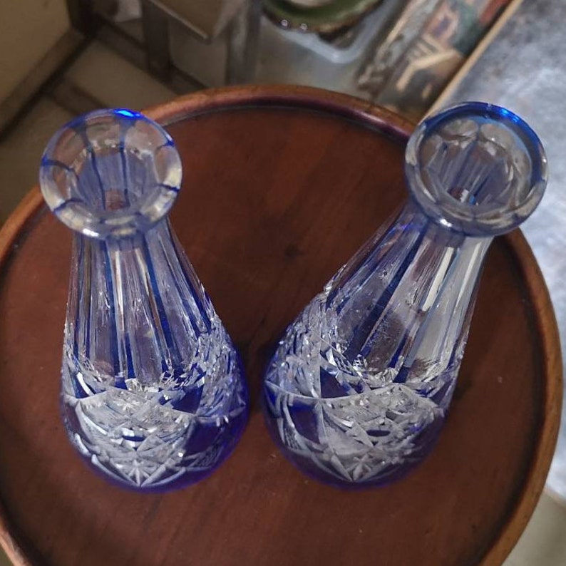 French crystal Cobalt blue cut decanter Baccarat TSAR Pair Etsy