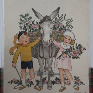 Franse vintage ansichtkaart Kerst Beste wensen Ondertekend Kinderen Kinderen Meisjes Jongens Vintage ansichtkaarten ongebruikt Klein meisje Merry Christmas Greeting