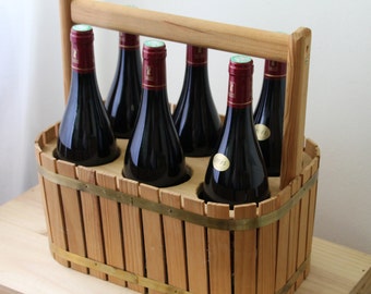 Soporte de madera para botellas de vino Regalo de vino Muebles hechos a mano Decoración de madera francesa Regalo del día del padre Botellero Muebles de vino Cesta de picnic Caja de vino
