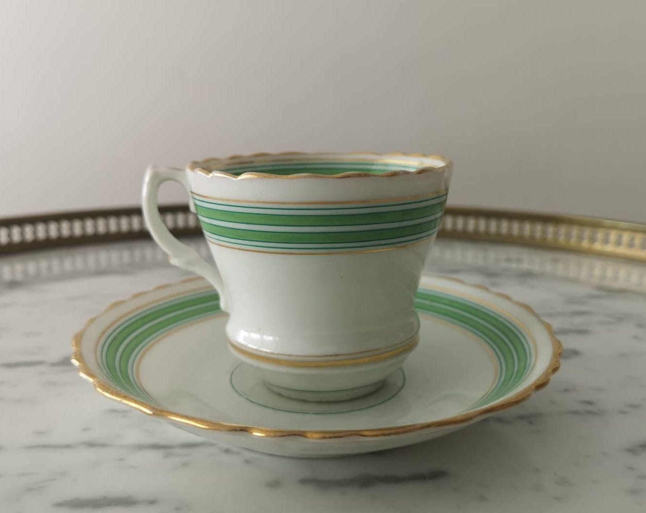 Tasse de Café en Porcelaine et Soucoupe Porcelaine Verte Or Fine China Tasse Cadeau Pour Sa Old Pari