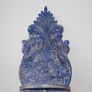 Blue carved wood wall shelf Wall console Vase display Statue Figurine Wall display Wall hanging Storage Organization Floral decor Blue rack