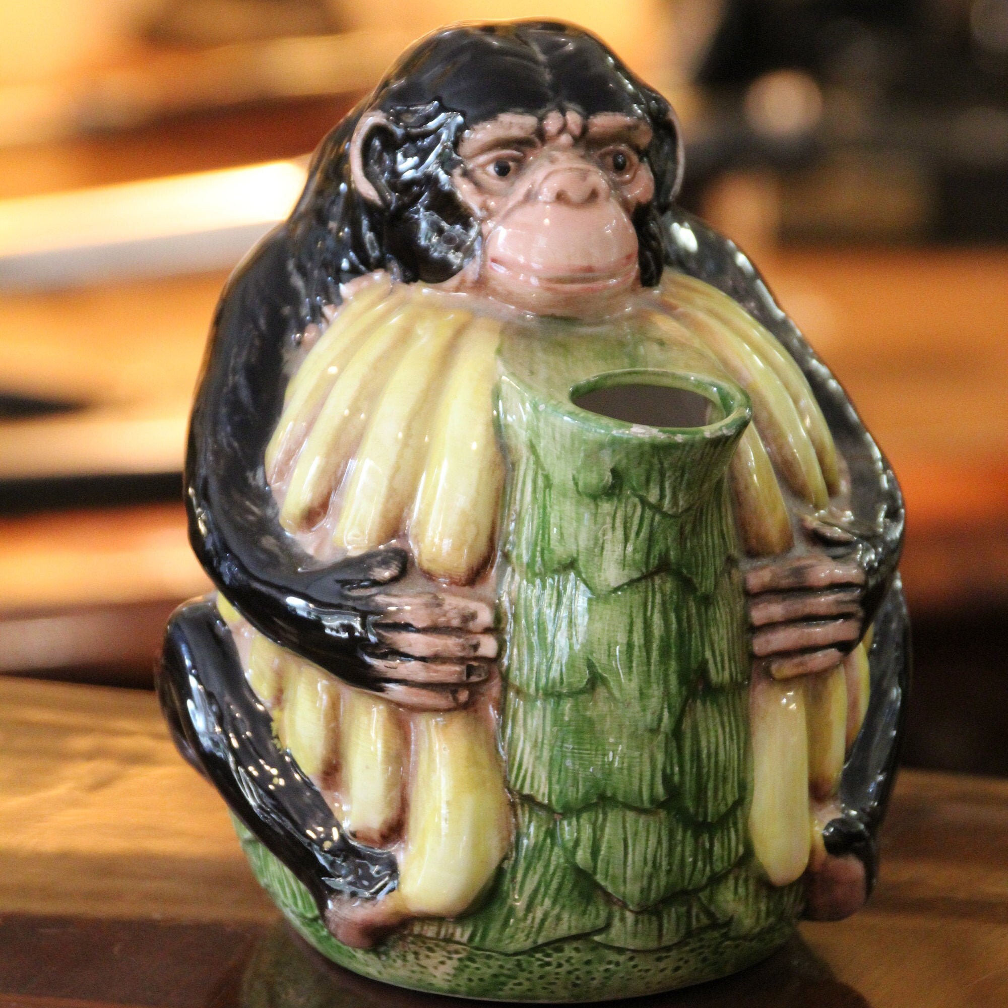 Monkey Pitcher Majolica Monkey Figurine Bananas Decor Wine Water