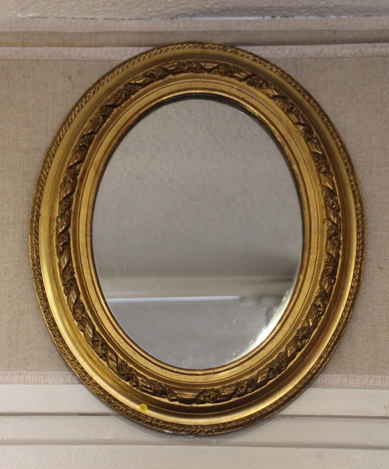 Gold Mirror Oval Decor Gilt Frame Antique French Gift Vintage Ornate Wall