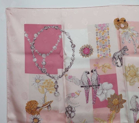 Pink silk scarf Cartier jewelry Panther Leopard Ch