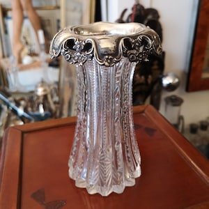 Cut Crystal Ornate silver vase Sterling silver Crystal vase Table decor Wedding gift Elegant vase Romantic decor Floral pattern Flower decor