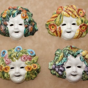 Italian Masks Four Seasons Bacchus Mask Baby face Kids Spring Summer Autumn Fall Winter Wall art Flower decor Ananas Grape Wheat Majolica
