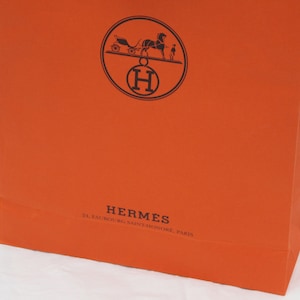 Orange Hermes Shopping bag Gift wrapping Elegant Gift for her Fashion gift Lady accessories Orange paper bag Orange accents Gift bag image 4