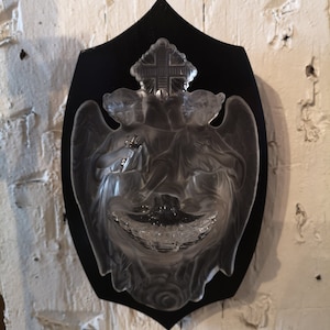 Crystal Holy water stoup Religious wall decor Cross Angels Angel wall art Religious decor Religious gift ideas Antique Carved wood Signed