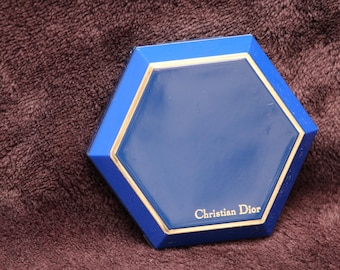 Blue Christian Dior Vintage Compact Mirror Handheld Purse Mirror