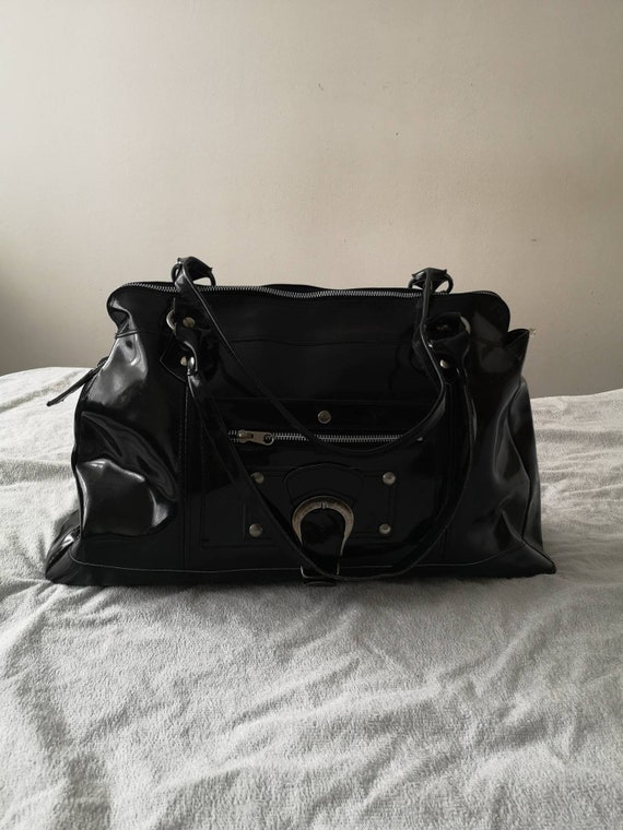 Large handbag black leather Shoulder bag Black pat