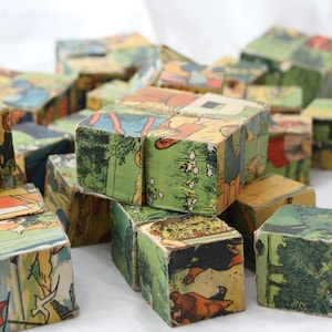 Rompecabezas de cubos de madera vintage Decoración de rompecabezas de bloques de madera Niños Niños Regreso a la escuela Educación Juguete vintage Decoración de habitación de niños Shabby chic