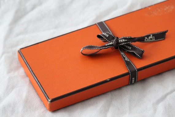 Small Vintage Orange Hermes Gift Box Ribbon Storage Packaging