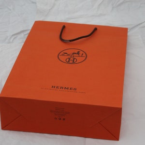 Orange Hermes Shopping bag Gift wrapping Elegant Gift for her Fashion gift Lady accessories Orange paper bag Orange accents Gift bag image 10