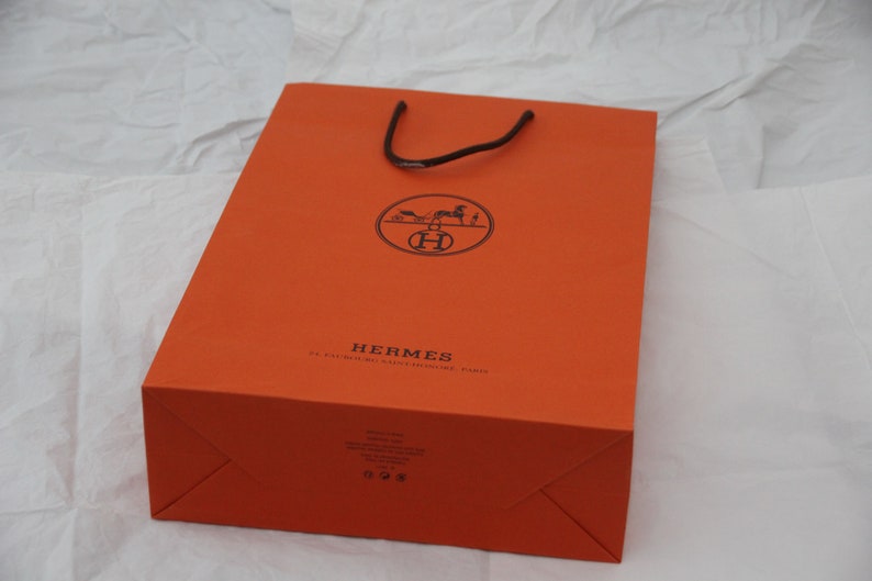 Orange Hermes Shopping bag Gift wrapping Elegant Gift for her Fashion gift Lady accessories Orange paper bag Orange accents Gift bag image 10