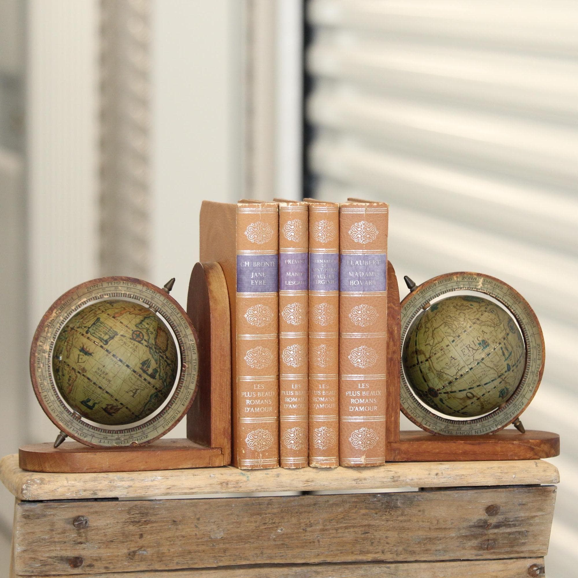 Wooden Bookends World Globe Mappemonde Earth Globe Office Desk