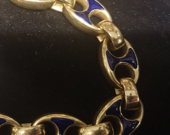 French antique 18K gold enamel blue bracelet Fine estate jewelry bracelet Luxury gift ideas for her Blue enamel bracelet Mother gift idea