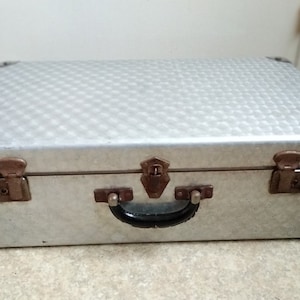 Vintage Aluminum Suitcase Metal suitcase trunk Retro luggage Retro decor Camping storage Car camping Caravan organization Prop decor