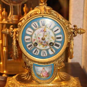 Gold clock Blue porcelain Gold desk clock French Pendulum clock Gilt bronze Mantel clock Blue Sevres porcelain French antique Wedding gift