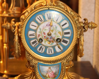 Pendulum clock Antique Mantel clock Golden clock Gold Blue Sevres porcelain Ormolu pendulum French antique Sevres china Wedding gift