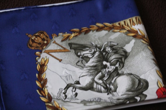 Navy Blue Hermes Silk Scarf Napoleon Bonaparte Hat Gold Bee Decor