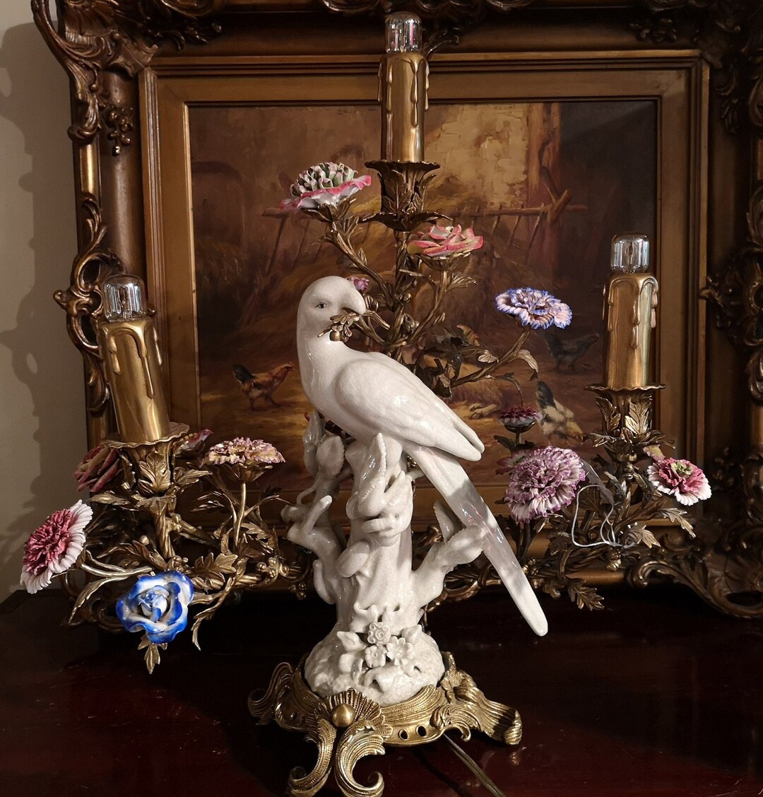 White Porcelain Parrot Bird Lamp Oriental Style Gold Accent Lamp Gold Table Lamp Gold Light Gold Lighting Porcelain Flowers Gilt Bronze Etsy UK