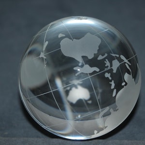 Vintage etched glass Globe of World Paperweight Ball Desk office decor South America Asia Africa North America Australia Europe Antarctica