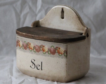 Caja de sal vintage francesa Caja de café de cerámica Casa de campo Decoración de pared de cocina Casa de campo rústica
