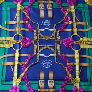 Purple silk scarf Authentic Hermes silk scarf Neck accessories Blue silk scarf Gold Square scarf Green silk scarf Grand manege Gift for her