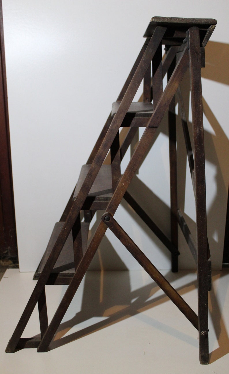 SOLD Wood Step Ladder Shelf Library Stairs Stepladder Step Stool ...