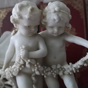 Biscuit porcelain group Children Kids Baby Babies Statue Sculpture Art Soft paste porcelain Angels Putti Cherub Romantic decor Bisque statue