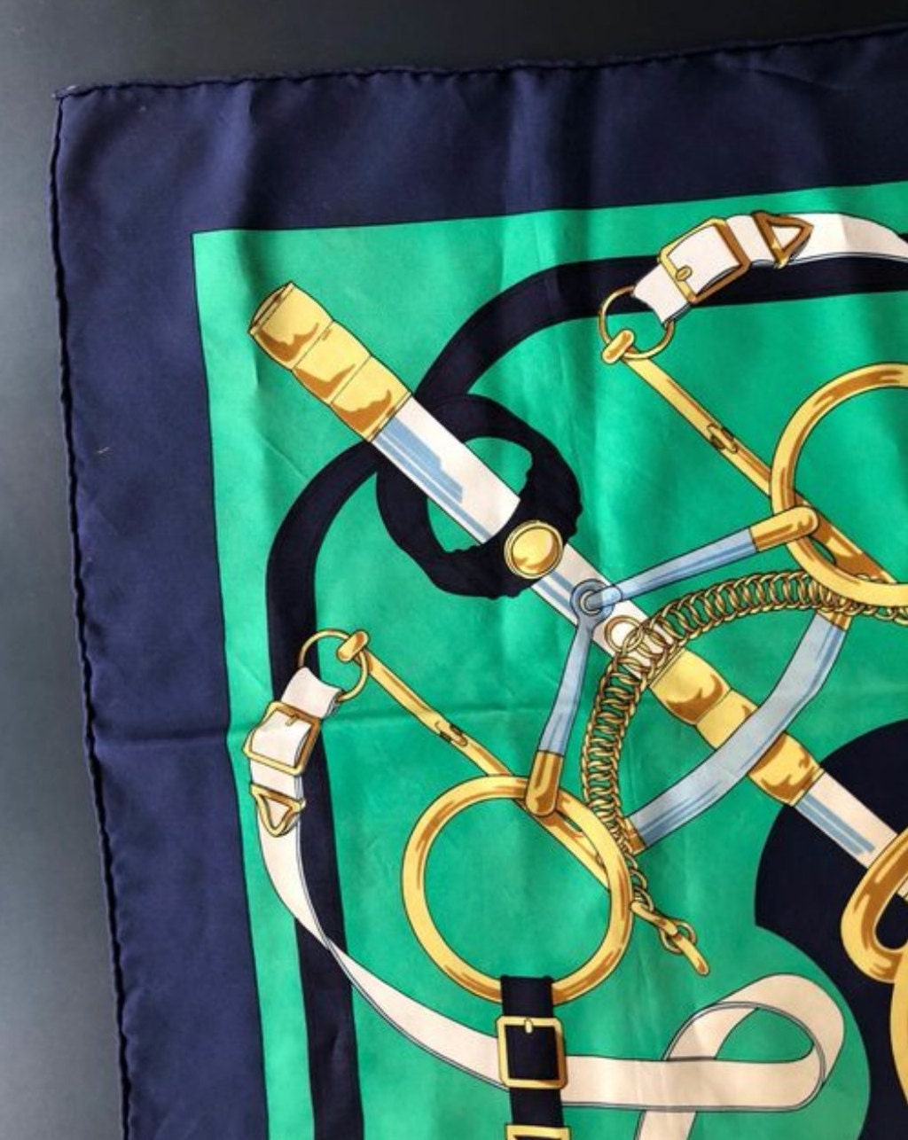 Green Hermes Scarf Green Silk Scarf Gold Scarf Blue Authentic - Etsy