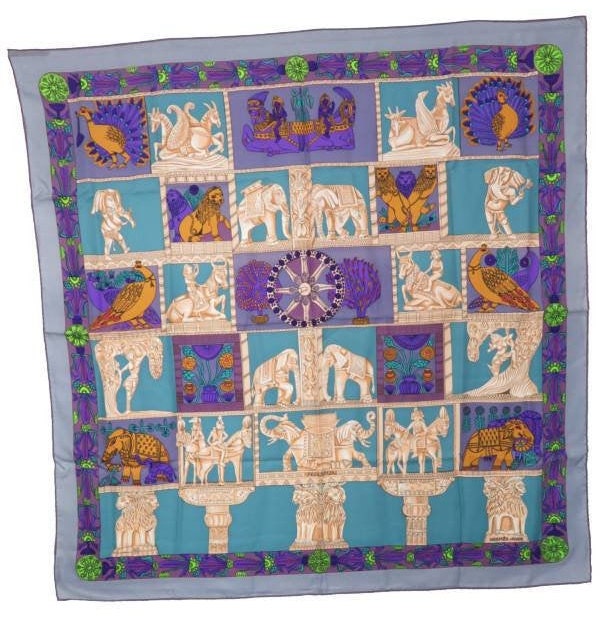 Hermes Scarf Silk Purple Turquoise Gold Green Square Scarf - Etsy