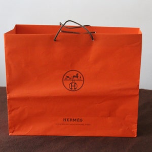 Extra large Orange Hermes Shopping bag Gift wrapping Elegant Gift for her Fashion gift Lady accessories Orange paper bag Orange accents image 1