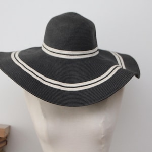 Black and white summer hat French beach hat Ladies Women Sun hat Summer hat Vacation hat Large beach hat Large hat