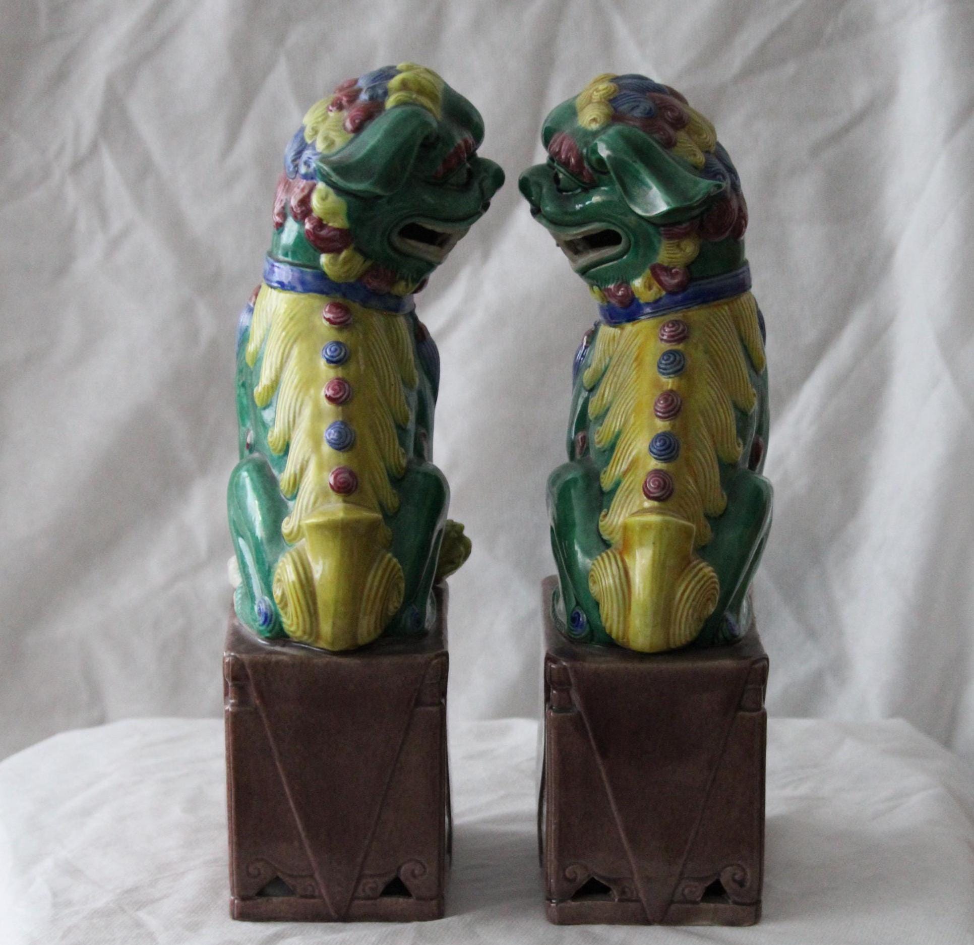 フードッグ像(1組) ブルーセラミック 中国風水 装飾 繁栄アクセサリー フードッグ像(1組) ブルーセラミック 中国風水 装飾 繁栄アクセサリー