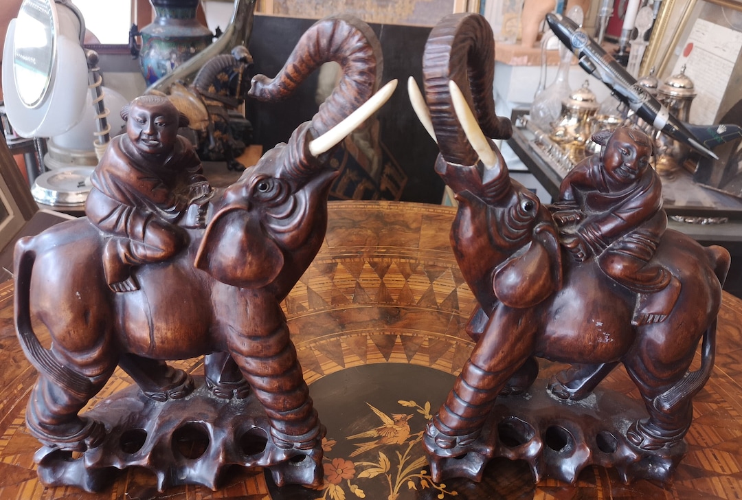 Elephant Statue Wood Carving Japan Antique Buddhist Art Antique