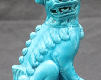中国の福犬像 ターコイズ 犬のギフト 犬の置物 風水 陶器 保護寺院 福