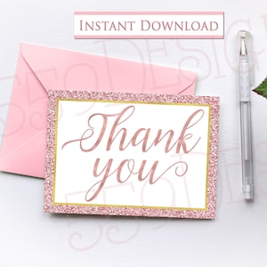 Rose Gold Thank you Card - Blush Gold Thank you Card - INSTANT DOWNLOAD 010