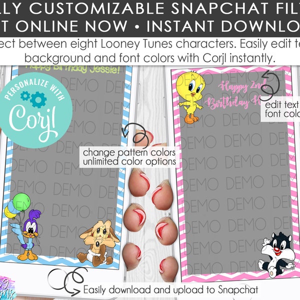 Looney Tunes Snapchat Geofilter/Individual Characters/Bugs/Looney Tunes Birthday/Baby Shower/Instant Download/Custom Snapchat Filter 012 013