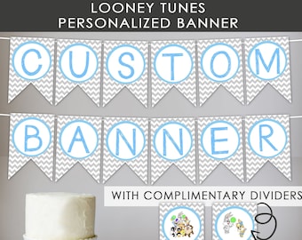 Looney Tunes Banner/Baby Shower/Birthday/Blue/Grey/Bugs Bunny/Lola Bunny/Daffy Duck/Tweety Bird/Taz/Birthday Banner/Baby/012