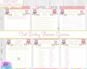 Owl Baby Shower Games/Printable/Instant Download/It's a Girl/Girl Shower/Digital/014