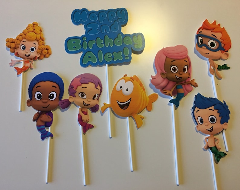 Oona Bubble Guppies Centerpiece Picks Nonny Deema Grouper Molly Personalized SignSet of 8CenterpiecesBirthdayBaby Mr Gil Goby