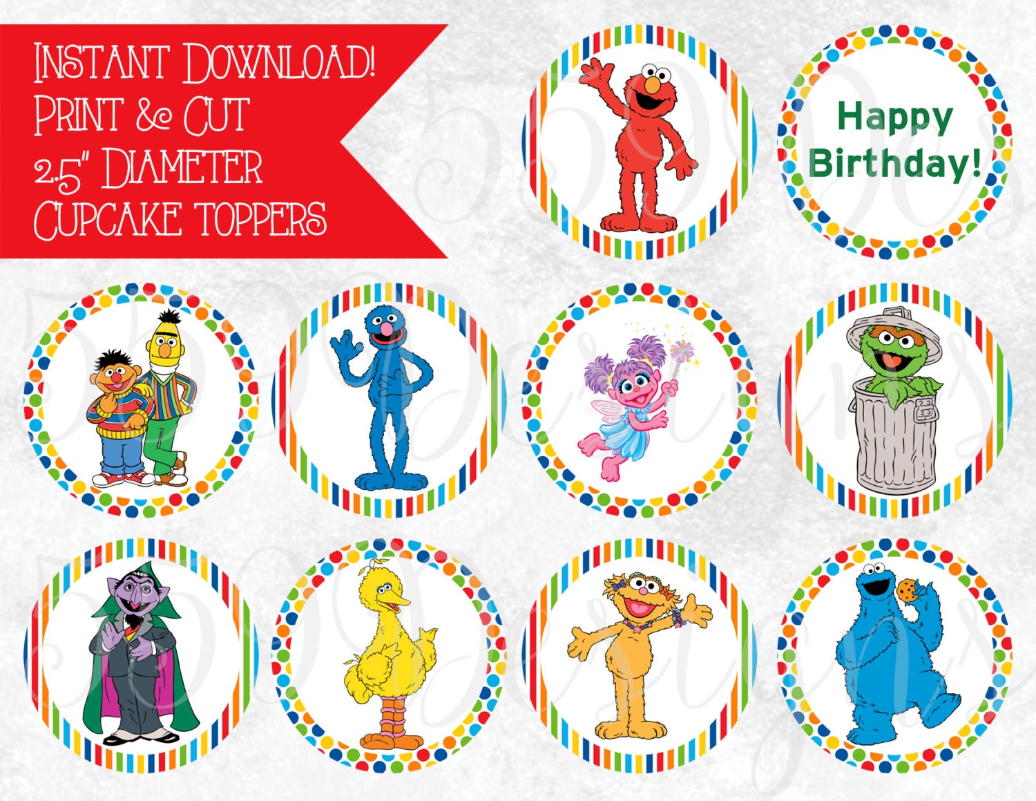 Printable Sesame Street Cupcake Toppers Download Print Cake | Etsy