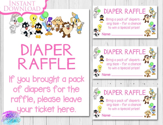 Pink Looney Tunes Baby Shower Diaper Raffle Insert Ticket And Etsy
