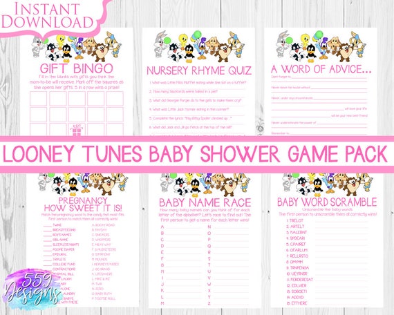 Pink Looney Tunes Baby Shower Game Pack Set of 6 w/Answer ...