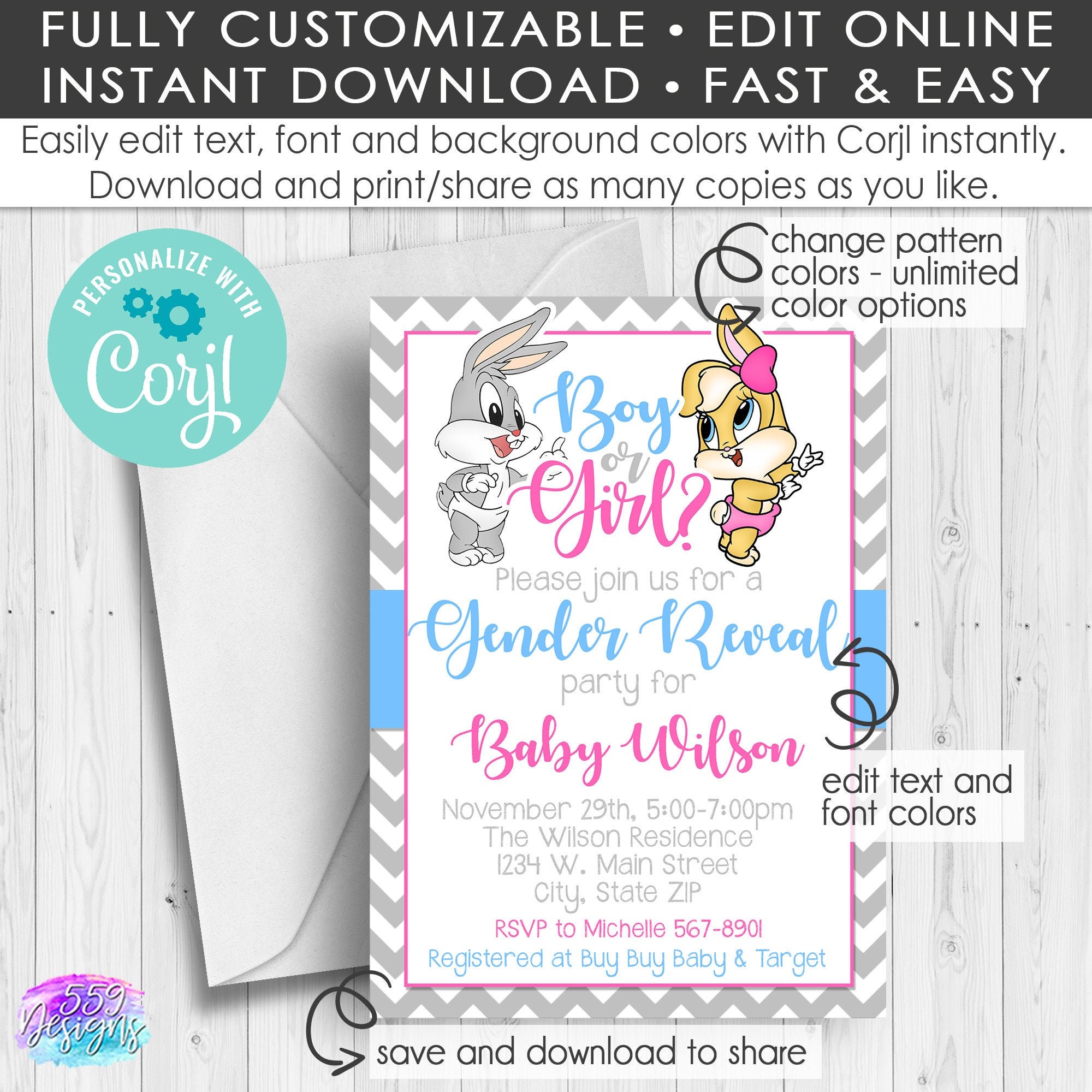 Bug Bunny Invitation - Etsy