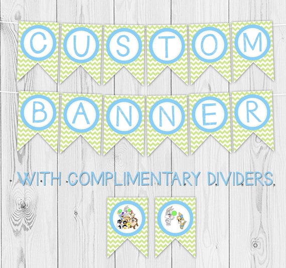 Looney Tunes Banner Baby Shower Birthday Blue Green Bugs Etsy