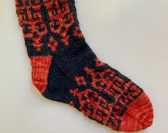 Sock Knitting Pattern - Scrollwork Stranded Colorwork Socks, Cuff Down Sock Pattern