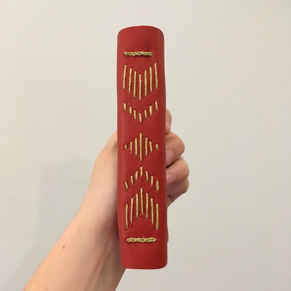 Red Leather Notebook with Gold Binding / Leather Gratitude Journal and Recipe Book, 42 blank pages (5.5" x 3.75")